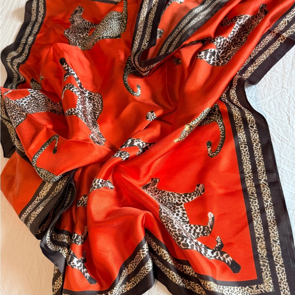 Vintage Leopard Print Silk Scarf